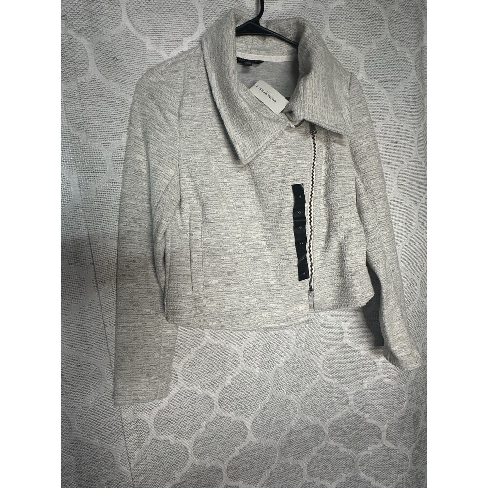 Banana Republic Textured Knit Moto Jacket Asymmetrical Zip, Light Grey size XS